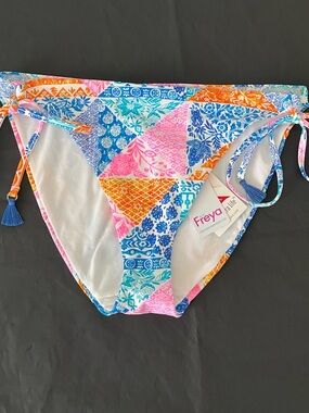 Freya Bright Patchwork Tie-Side Bikini Bottoms - Size L - NWT